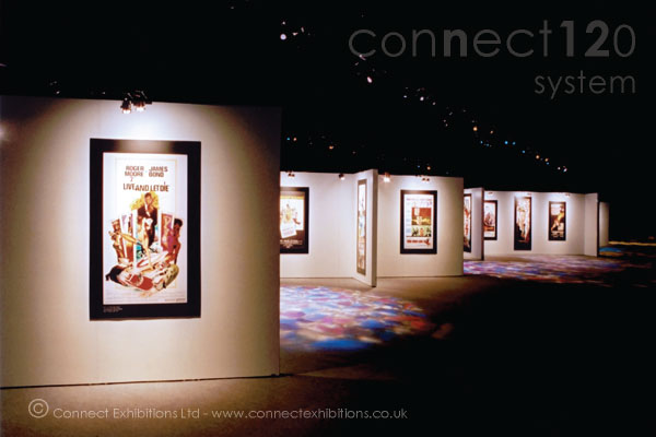 wall partition, wall partitions, wall partitionstemporary - portable - movable in an exhibition marque opposite 'The Royal Albert Hall' in London, the panels created a temporary exhibition space for a film company event. (photographic prints)