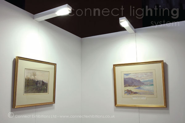 lighting system, lighting systems - the 'Connect Boxlight', a private exhibition, display boards with lighting to show works of fine-art. (water colours).