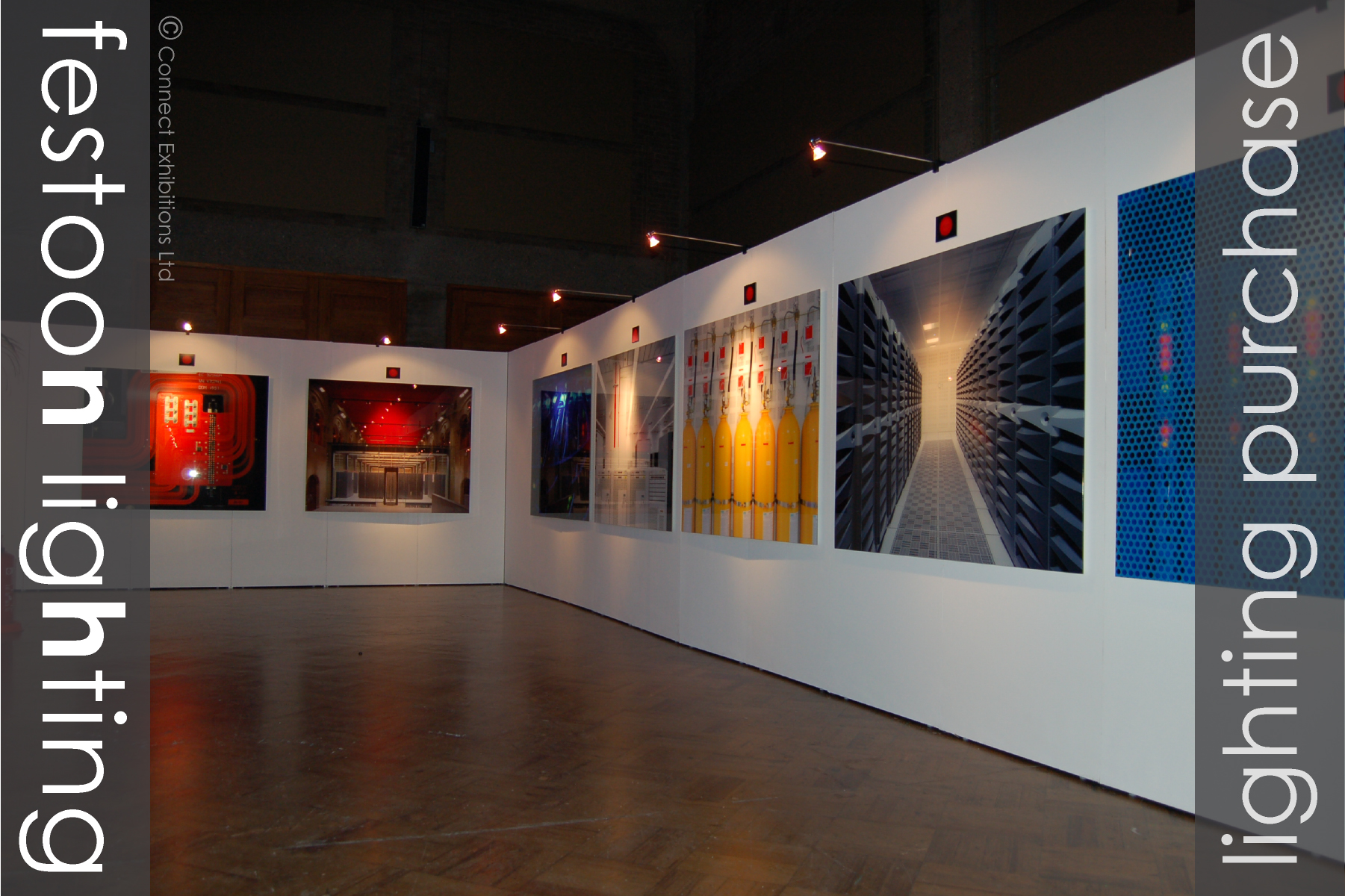 exhibition lamps Exhibition Lighting, exhibition lamps illuminating artwork image, Used by:  School and Colleges. System Type: Festoon Lighting, Daisy-Chain-Lights, Connect Lighting.